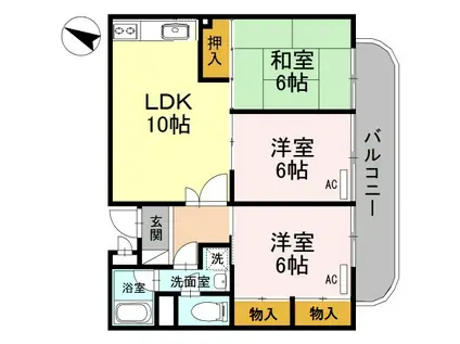 パークス Ⅰ(3LDK/3階)の間取り写真