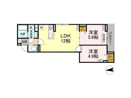 セレスティア六町Ⅳ(2LDK/2階)の間取り写真