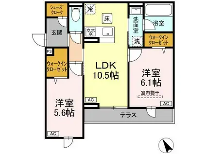 D PAINA 市場下町(2LDK/3階)の間取り写真