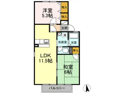 ハイカムール川口A棟(2LDK/2階)の間取り写真