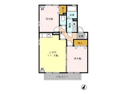 ウィルモア21 A(2LDK/2階)の間取り写真