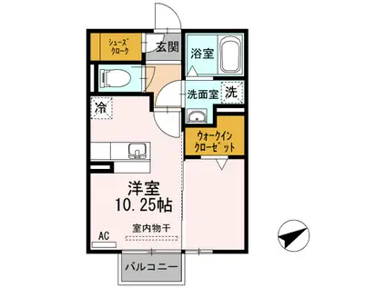 エスペランサ B棟(ワンルーム/2階)の間取り写真