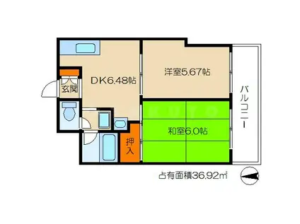 シンコーメゾン扇町(2DK/10階)の間取り写真