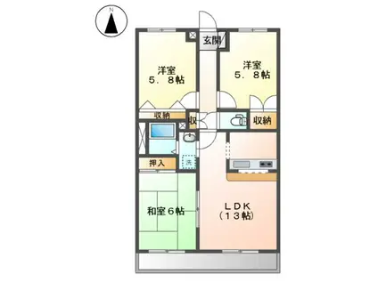 サニーヒル神ノ倉Ⅱ(3LDK/3階)の間取り写真
