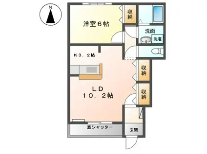 カインド・リバレイン(1LDK/1階)の間取り写真