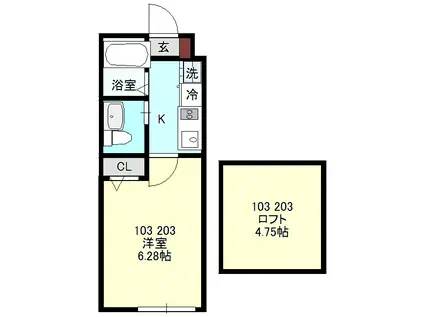 ベイルーム県立大学A(1K/1階)の間取り写真