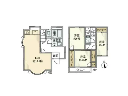 横浜線 大口駅 徒歩20分 2階建 築35年(3LDK)の間取り写真