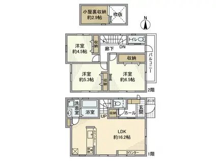 西武鉄道新宿線 西武柳沢駅 徒歩15分 2階建 築5年(3LDK)の間取り写真