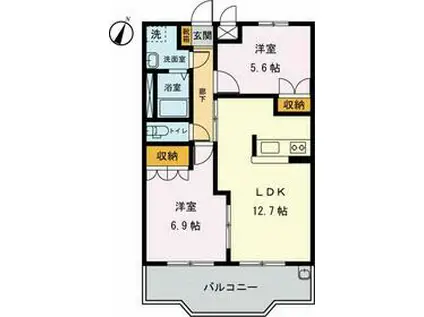 フェリス聖蹟Ⅲ(2LDK/2階)の間取り写真