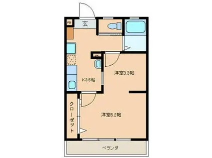 ハーモニーKハウスサンワ前原(2K/3階)の間取り写真