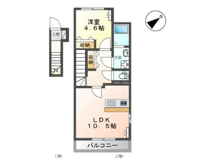 イリス A(1LDK/2階)の間取り写真