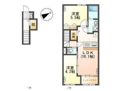 ルフト ヒュッゲ(2LDK/2階)の間取り写真