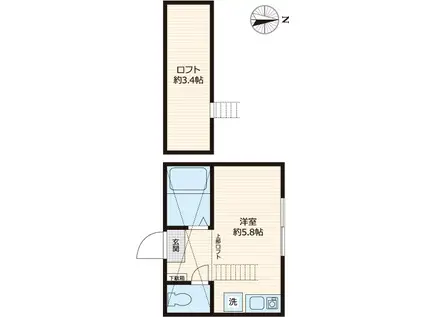 G・Aタウン白楽Ⅱ(ワンルーム/1階)の間取り写真