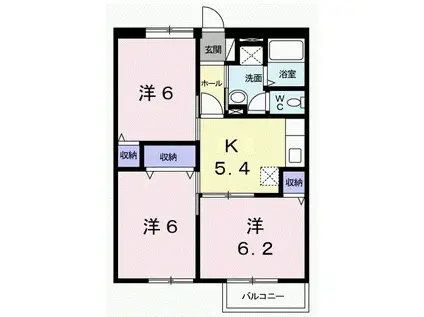 ボヌール(3DK/2階)の間取り写真