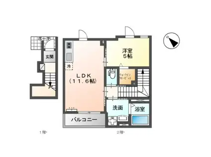 市原市姉崎アパート(1LDK/2階)の間取り写真