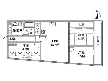 朝日プラザ千里C棟(3LDK/1階)の間取り写真