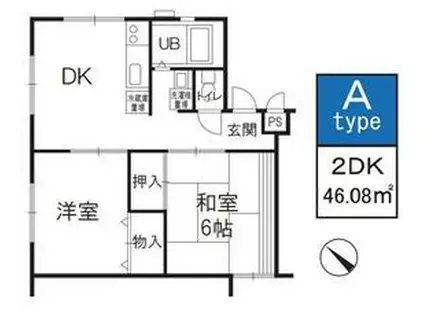 千里園マンション(2DK/4階)の間取り写真