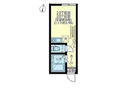 ミカサ末吉(ワンルーム/2階)の間取り写真
