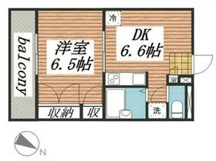 サンヴィレッジシラハタⅢ(1DK/2階)の間取り写真