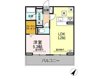 セレーナ東静岡(1LDK/1階)の間取り写真