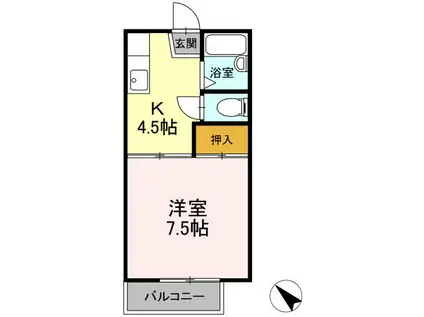 アペックス伏見B(1K/2階)の間取り写真