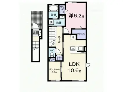 カメリア アオキ(1LDK/2階)の間取り写真