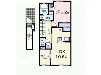 カメリア アオキ(1LDK/2階)の間取り写真