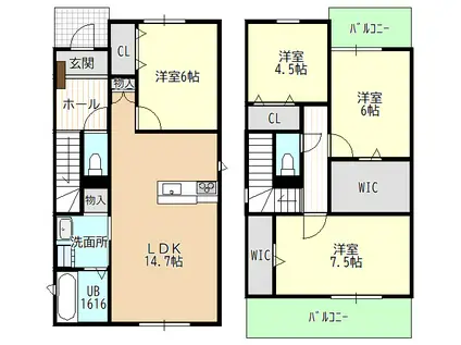 中央本線 高蔵寺駅 徒歩23分 2階建 新築(4LDK)の間取り写真