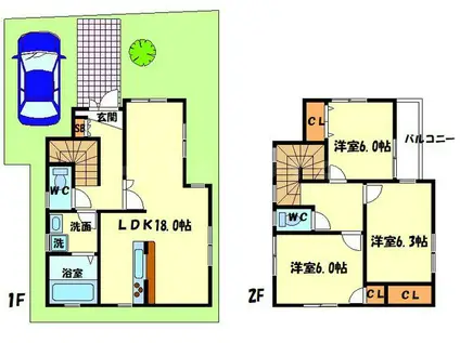 阪急電鉄千里線 南千里駅 徒歩17分 2階建 築27年(3LDK)の間取り写真