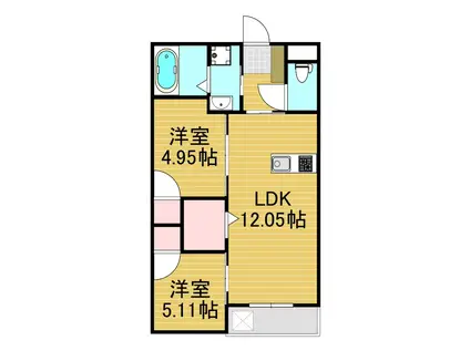 フェリスタ前原中央Ⅱ(2LDK/3階)の間取り写真