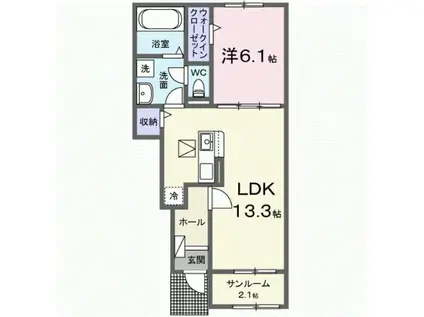 ラフィーネKⅢ(1LDK/1階)の間取り写真