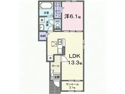 ラフィーネKⅢ(1LDK/1階)の間取り写真