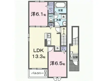 ラフィーネKⅢ(2LDK/2階)の間取り写真