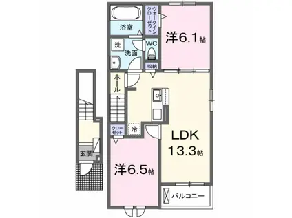 ラフィーネKⅢ(2LDK/2階)の間取り写真