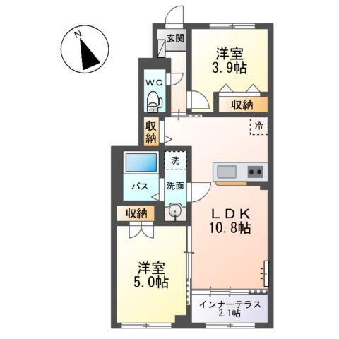 COMFORT LUMINOUS(2LDK/1階)の間取り写真
