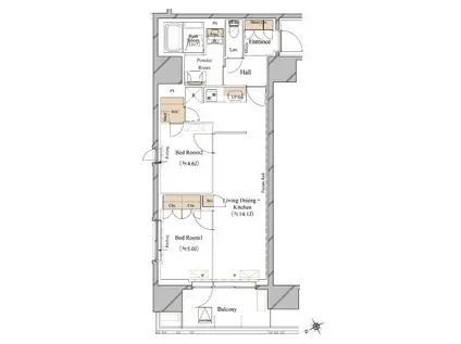 ブランシエスタ浅草蔵前(2LDK/8階)の間取り写真