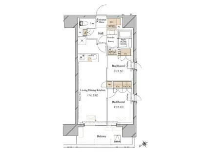 ブランシエスタ浅草蔵前(2LDK/14階)の間取り写真