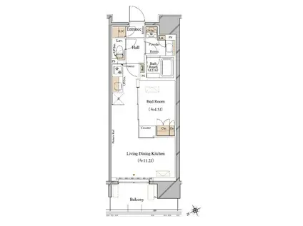 ブランシエスタ浅草蔵前(1LDK/14階)の間取り写真