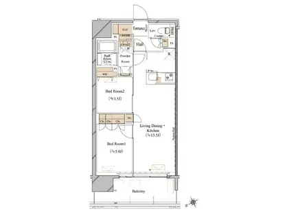 ブランシエスタ浅草蔵前(2LDK/14階)の間取り写真