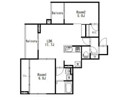 シャトネルA(2LDK/2階)の間取り写真