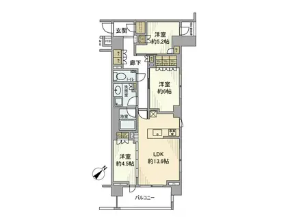 プレミスト横濱反町(3LDK/3階)の間取り写真
