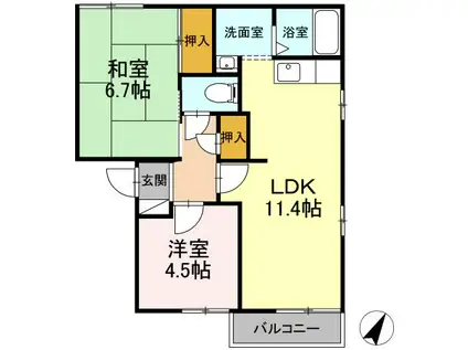 アペックス日進E(2LDK/2階)の間取り写真