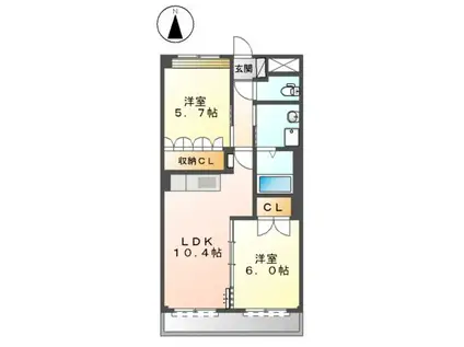 ベル ウッドⅠ(2LDK/1階)の間取り写真