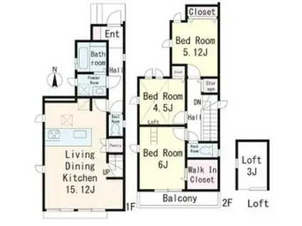 南武線 西国立駅 徒歩13分 2階建 築1年(3LDK)の間取り写真