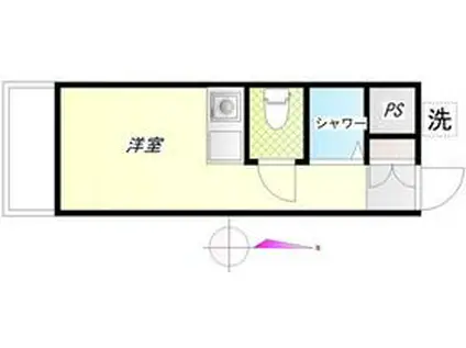 ドミール武蔵台(ワンルーム/1階)の間取り写真