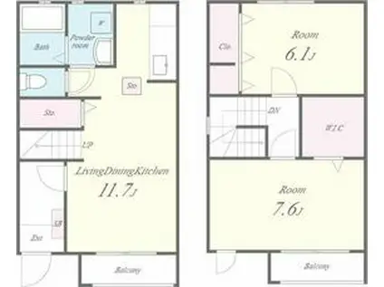 ヴィラージュ刀根山3(2LDK/1階)の間取り写真