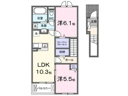 エスポワール カモリ Ⅰ(2LDK/2階)の間取り写真