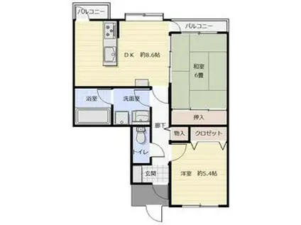 ルイシャトレ希望が丘(2DK/1階)の間取り写真