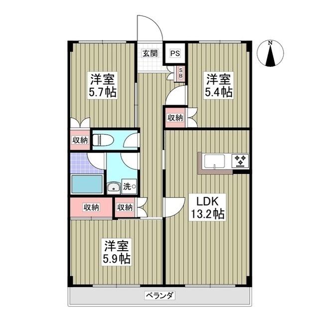 カーサ・ガレリアⅠ(3LDK/5階)の間取り写真