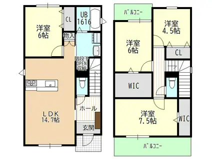 名鉄瀬戸線 瓢箪山駅(愛知) 徒歩14分 2階建 新築(4LDK)の間取り写真